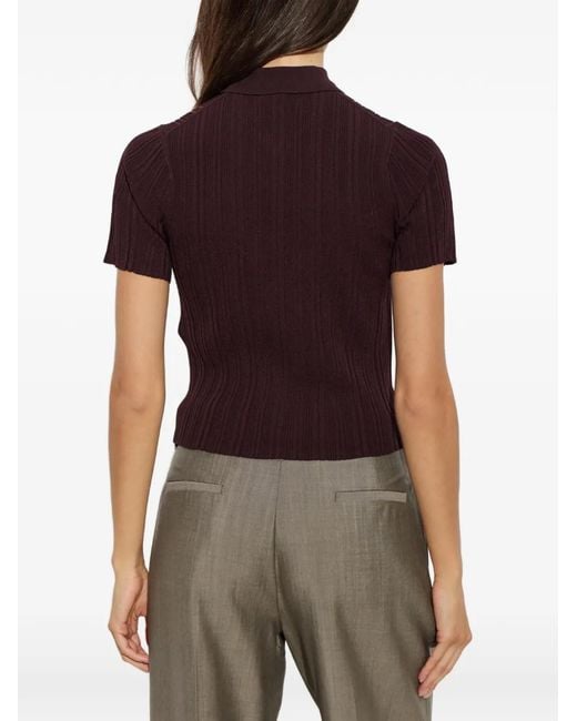 Victoria Beckham Red Ribbed Short-Sleeve Cardigan