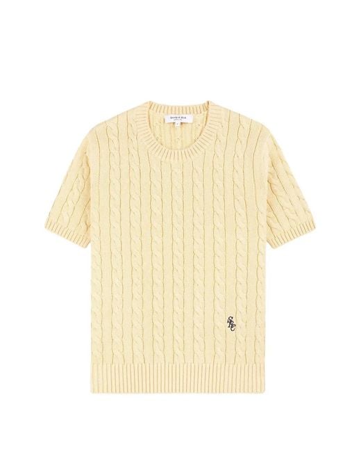 Sporty & Rich Natural Cable-Knit Embroidered-Logo T-Shirt