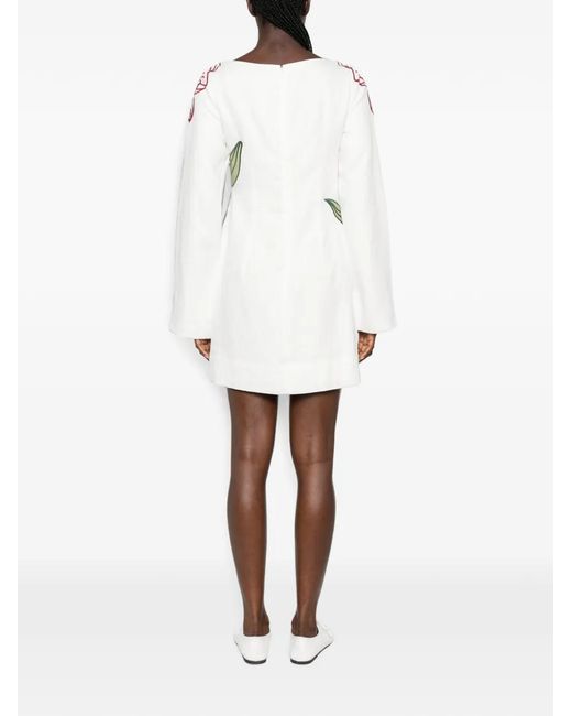 Farm Rio White Robe Courte À Fleurs Brodées Appliquées