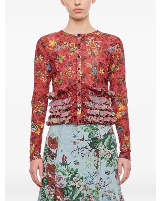 Molly Goddard Red Ruffled Cardigan