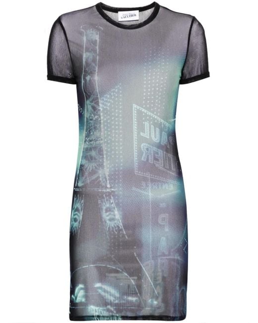 Jean Paul Gaultier Mini-Jurk Met Mesh in het Gray