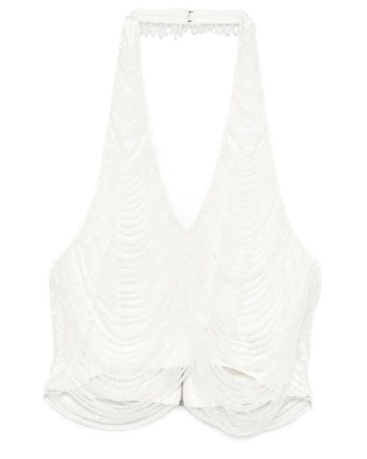 GIUSEPPE DI MORABITO White Halterneck Fringed Top