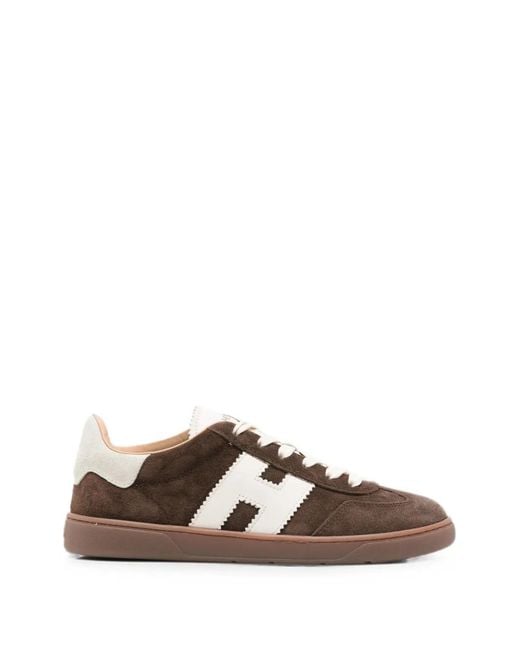 Hogan Brown Cool Logo-Patch Leather Sneakers