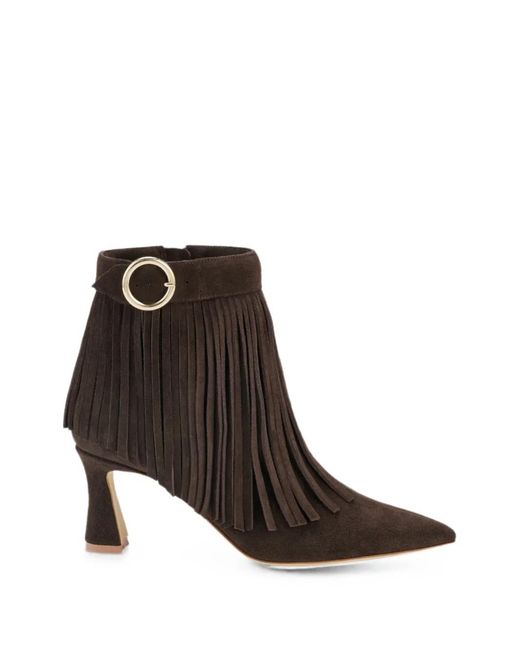 Malone Souliers Black Bottines Donni En Daim À Franges