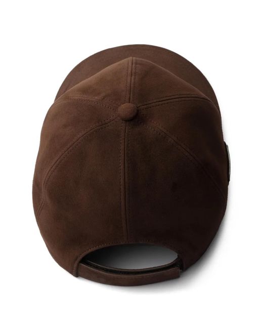 Prada Brown Triangle-Logo Suede Baseball Cap for men