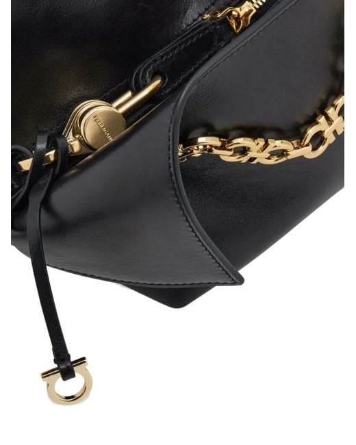 Ferragamo Black Folded Chain-Link Shoulder Bag