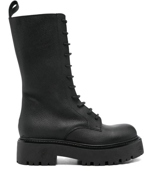 GISÉL MOIRÉ レザー コンバットブーツ Black