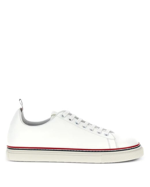 Thom Browne White Vitello Calf Tennis Shoes for men