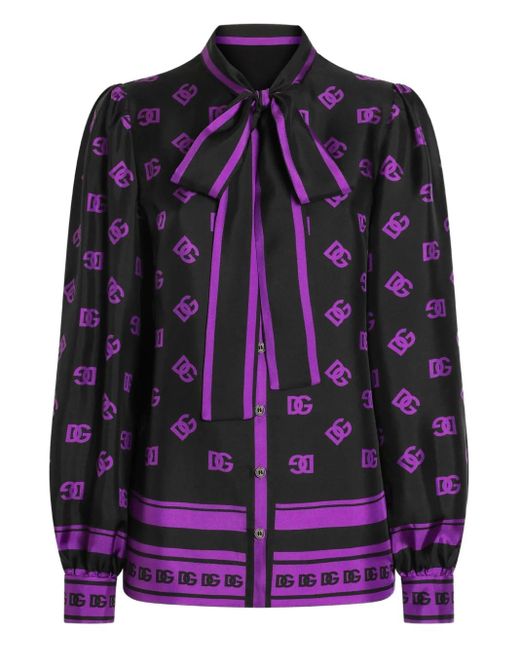 Dolce & Gabbana Purple Bluse Mit Logo-Print