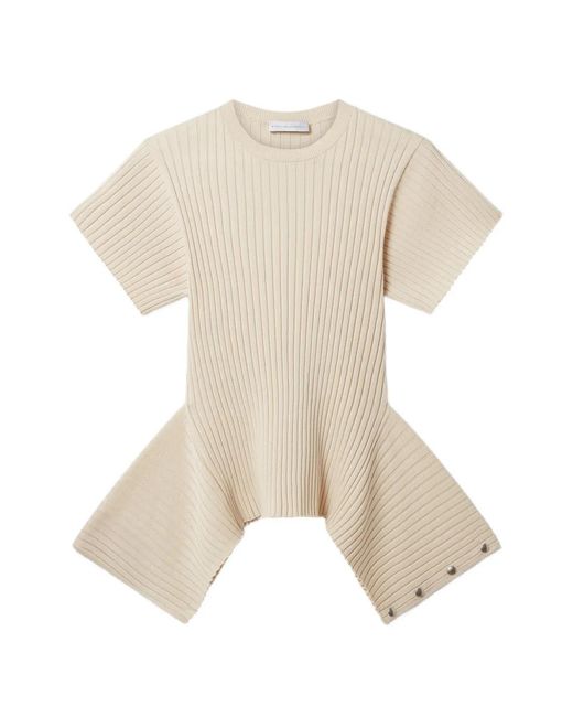 Stella McCartney White Ribbed-Knit Peplum Top