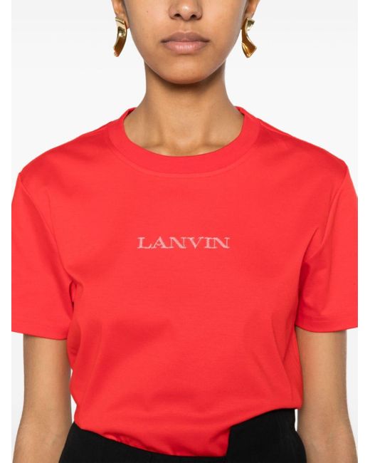 Lanvin Red T-Shirt mit Logo-Stickerei