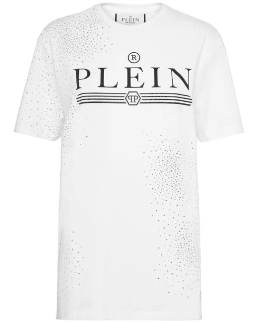 Philipp Plein White Crystal-Embellished Cotton T-Shirt