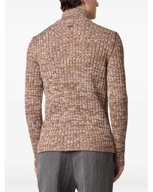 Tod's Brown Ribbed Half-Zip Sweater for men