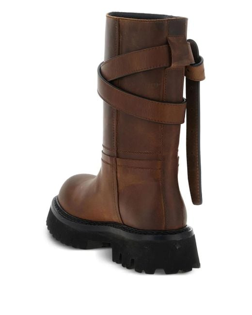 Moschino Brown Buckled Leather Boots