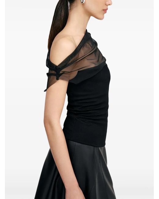 MARCELLA Black Cabrini Gathered Mesh Top