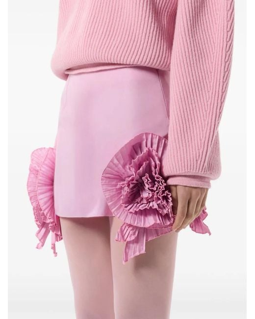 Blumarine Pink Rose-Detail Taffeta Mini Skirt