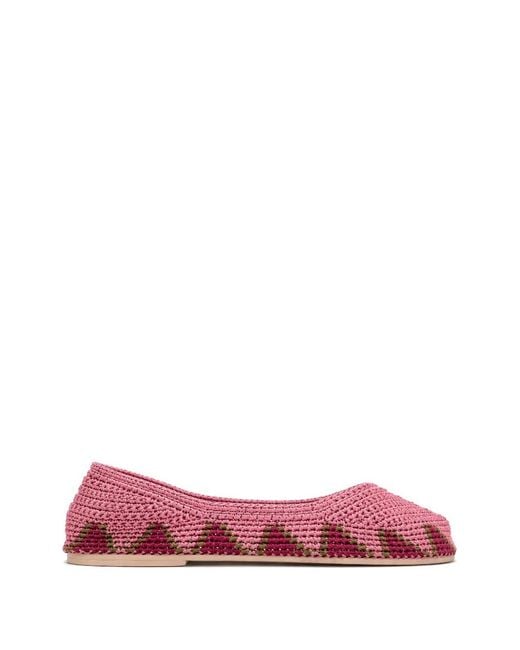 SLO_HAND_MADE Pink Geometric-Pattern Crochet Ballet Flats