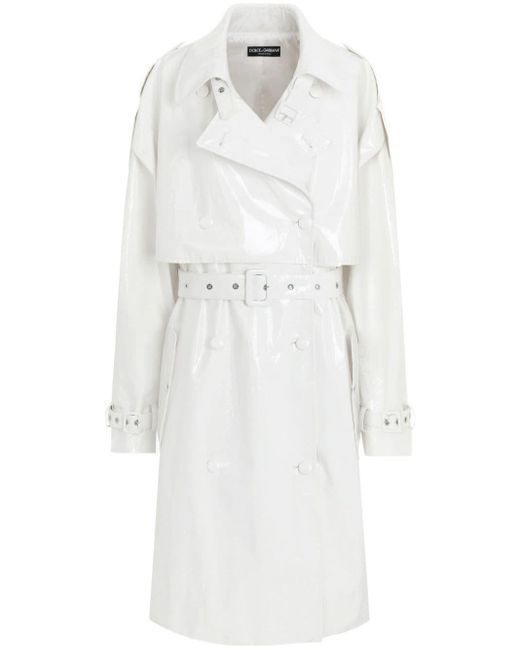 Dolce & Gabbana White Belted Patent-finish Trench Coat