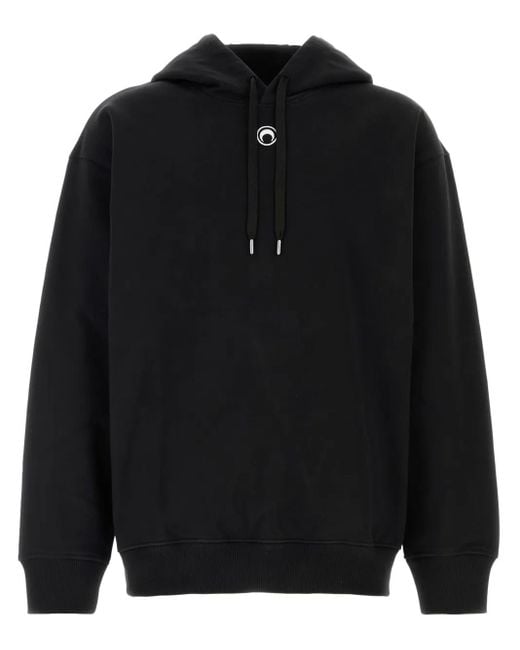 MARINE SERRE Black Embroidered Logo Hoodie for men
