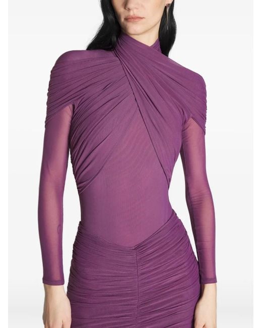Mugler Purple Draped High-Neck Top