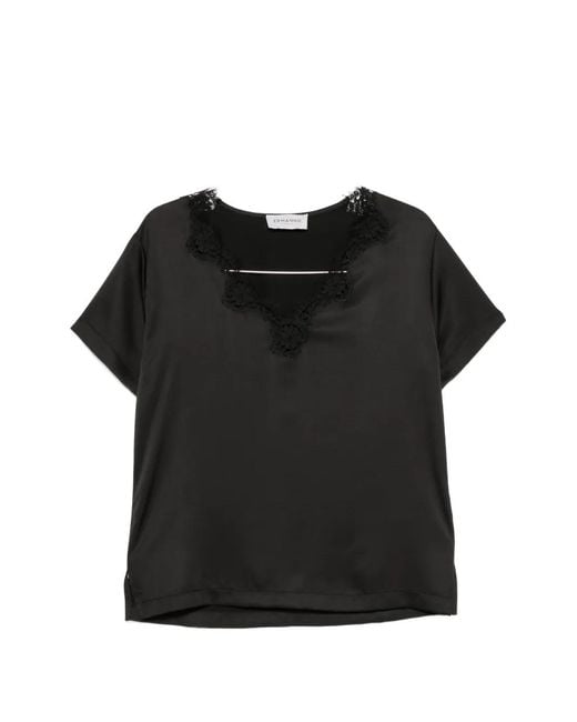 ERMANNO FIRENZE Black V-Neck Lace-Trim Top