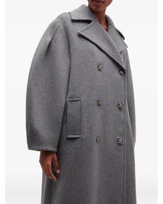 Ganni Gray Balloon-Sleeves Double-Breasted Coat
