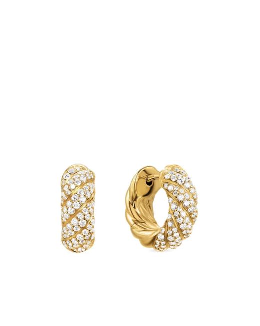 David Yurman Metallic 18Kt Sculpted Cable Diamond Hoop Earrings