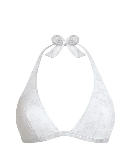 Vilebrequin White Haut De Bikini À Fleurs En Jacquard