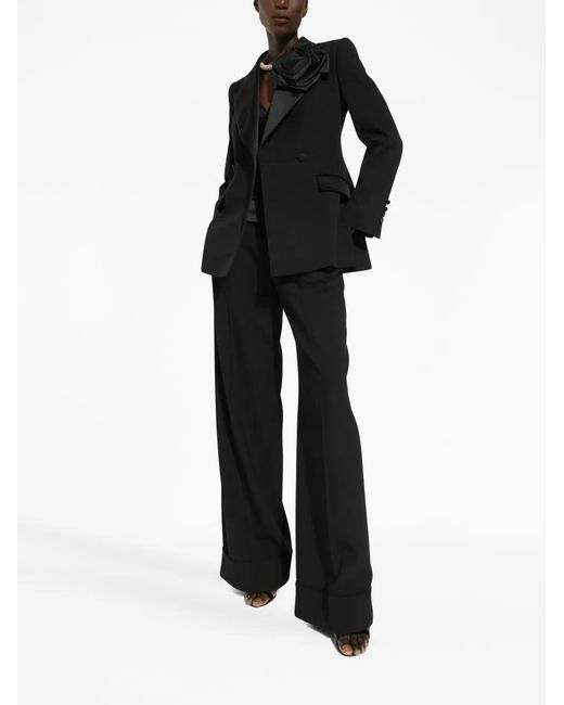 Dolce & Gabbana Black Floral Applique Wool Blazer