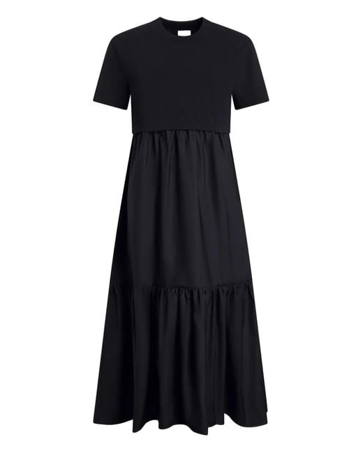 Patou Black Poplin Volume Midi Dress Crew Neck
