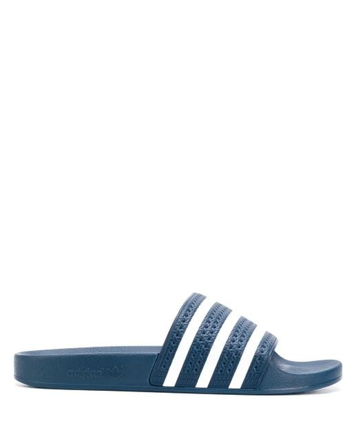 Adidas Blue Adilette Striped-Strap Slides for men