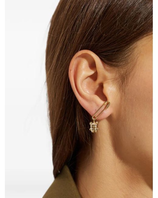 Kate Spade Brown Safety-Pin Bear-Charm Earrings