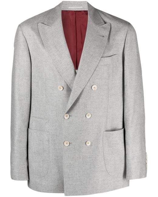 Blazer En Laine À Boutonnière Croisée Brunello Cucinelli pour homme en coloris Gray