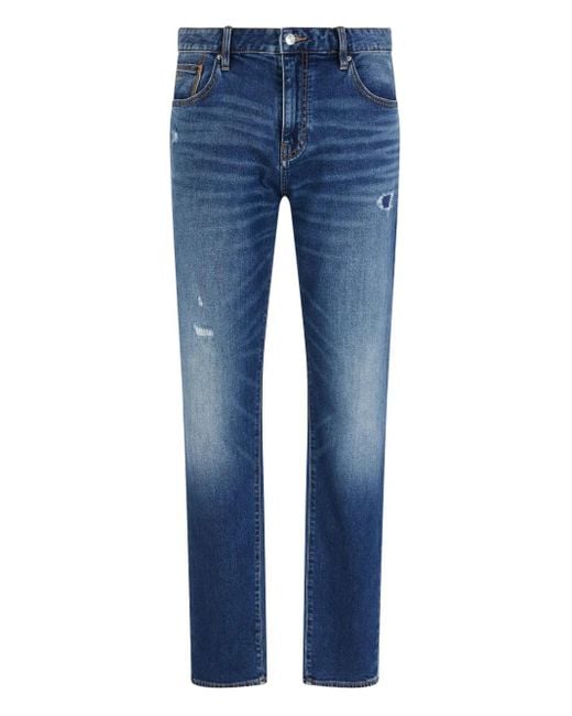 ARMANI EXCHANGE Blue Distressed Five-Pocket Jeans for men