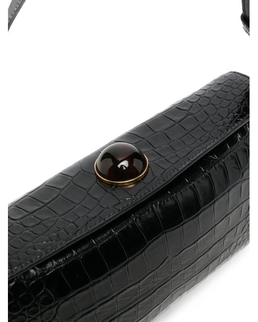 AMI Black Croc-Effect Leather Shoulder Bag