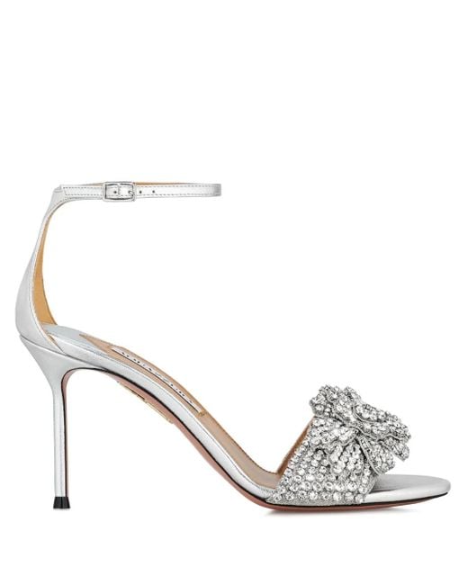 Aquazzura Metallic 85Mm Peony Crystal Sandals