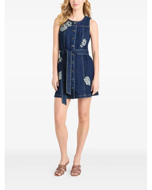 Cinq À Sept Blue Marsha Floral-Appliqué Button-Front Mini Dress