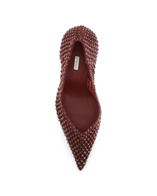 Le Silla Brown Gilda Crystal-Embellished Mesh Pumps