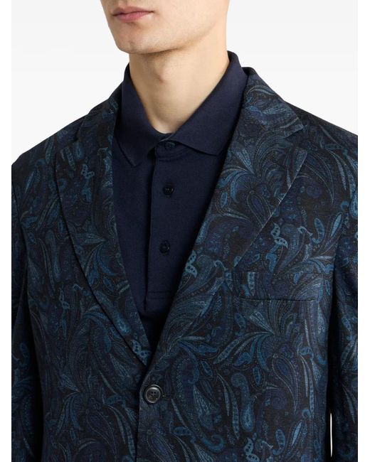 Etro Blue Paisley-Motif Single-Breasted Blazer for men