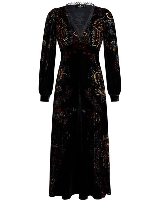 Etro Black Floral Velvet Dress