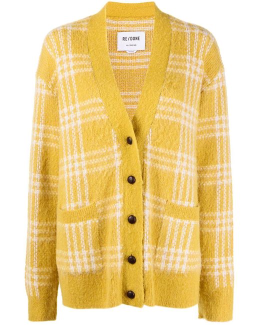 Re/done Yellow Plaid Check Cardigan