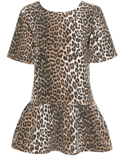 Robe courte à imprimé léopard Ganni en coloris Black