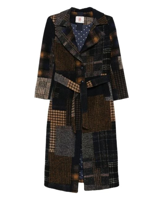 Bye Black Patchwork Belted Coat