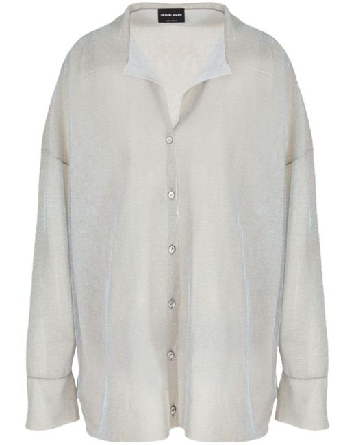 Giorgio Armani White Iridescent Semi-sheer Shirt