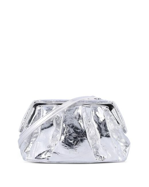 THEMOIRÈ White Afrodite Pleated Metallic-Effect Clutch Bag