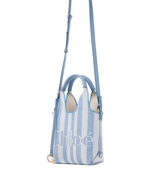 Chloé White Striped Logo-Print Mini Tote Bag