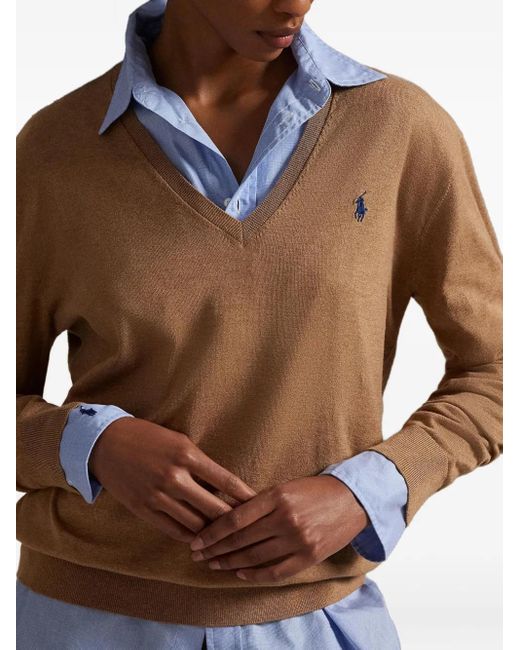 Polo Ralph Lauren White Polo Pony V-Neck Top