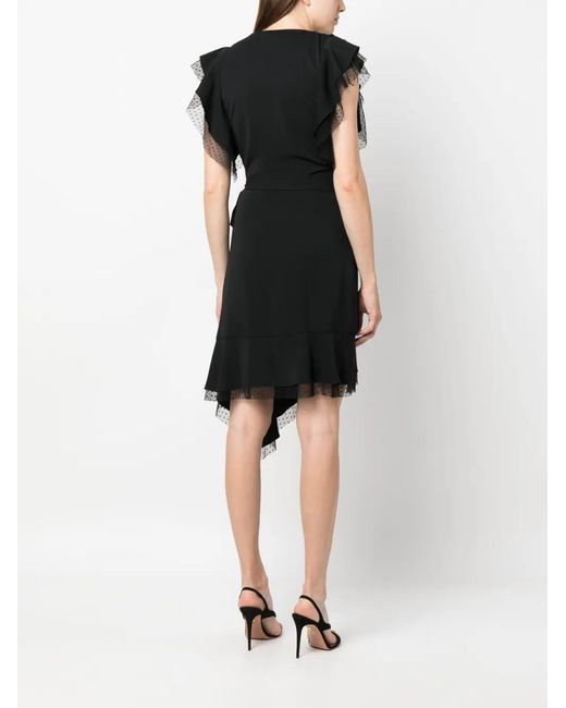 Nissa Black Tulle-Detailing Draped Mini Dress