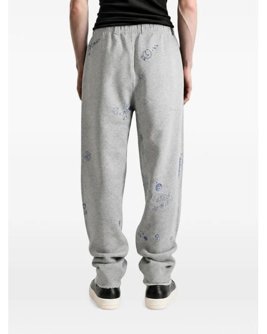 Vetements Gray Scribble-Print Raw-Edge Track Pants for men
