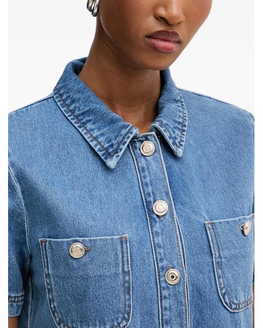 Morgan Blue Button-Up Short-Sleeve Mini Dress